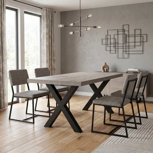 Bodahl ‘Terra’ 8 Vintage Grey Solid Oak 160cm Straight Edge Compact Dining Table with X-Shaped Legs