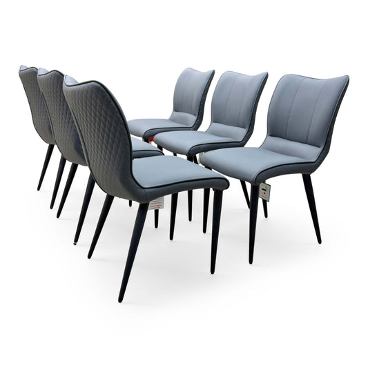'Clio' Grey Faux Leather Fixed Dining Chairs - Set of 6