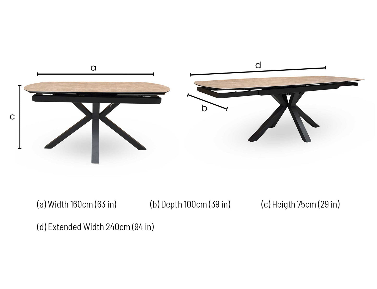 'Raul' Argile Grey Ceramic Top 160cm Swivel Extending Dining Table