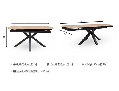 'Raul' Argile Grey Ceramic Top 160cm Swivel Extending Dining Table