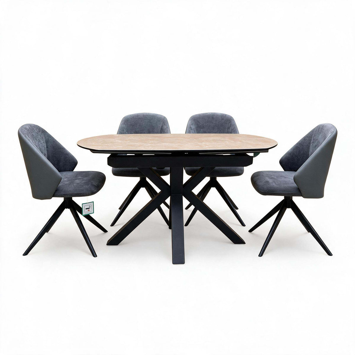 'Raul' Argile Grey Ceramic Top 160cm Swivel Extending Dining Table with G6 Anthracite Faux Leather Chairs X 4
