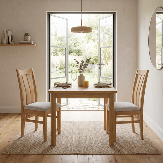 Furnitureland ‘Augusta’ Mist Upholstered High Back Wooden Slatted Back Dining Chairs - Set of 2