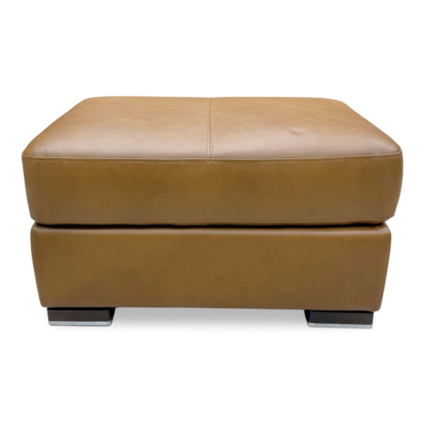 Front view of the Bark Brown leather footstool, showcasing the uniform color and low-profile modern aesthetic.