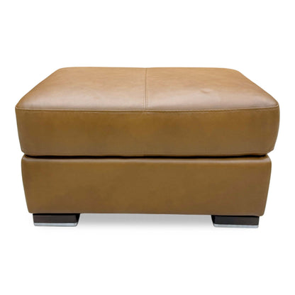 Front view of the Bark Brown leather footstool, showcasing the uniform color and low-profile modern aesthetic.