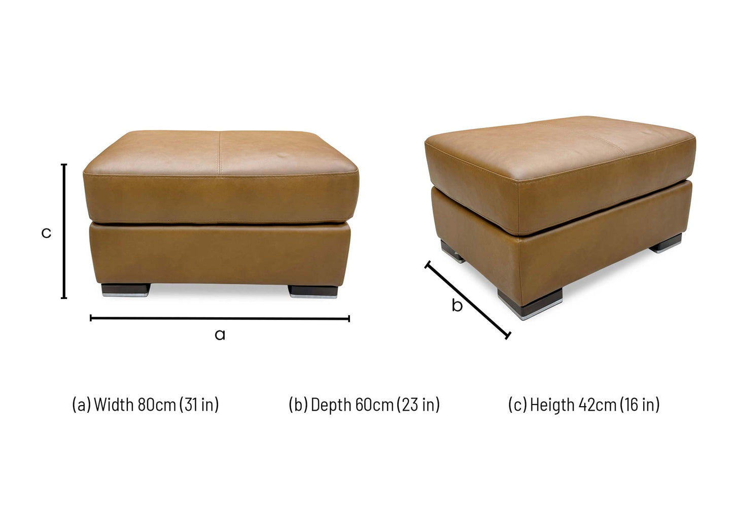 Dimensions diagram for the Viali Cometa storage footstool.