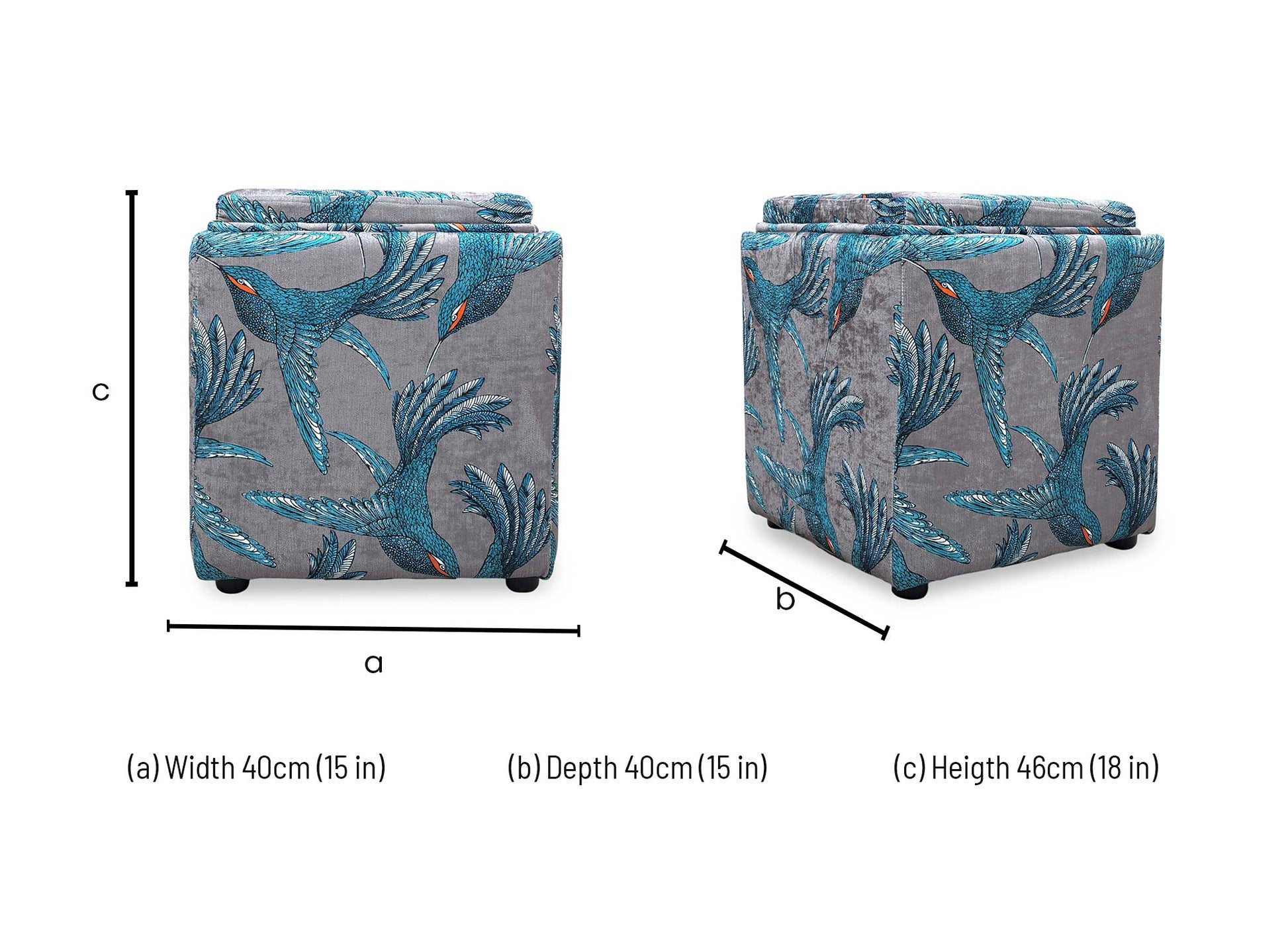 Dimensions diagram for the Bronwyn storage cube.
