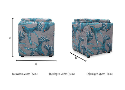 Dimensions diagram for the Bronwyn storage cube.