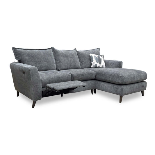 ‘Sofia' Marlon Nero Wf Fabric Right Hand Facing Power Recliner Corner Sofa with Chaise End