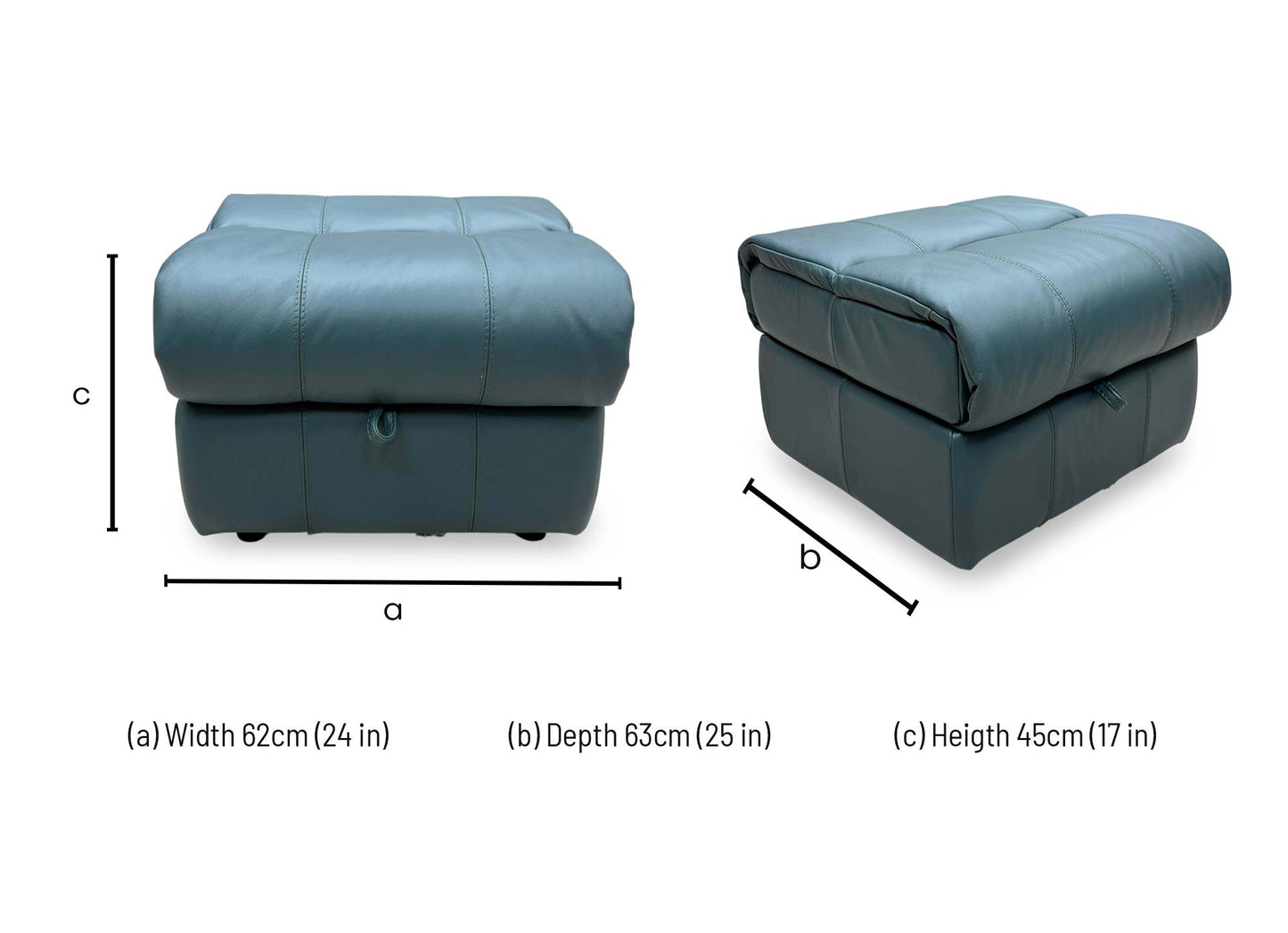 Dimensions diagram for the Moreno storage footstool.