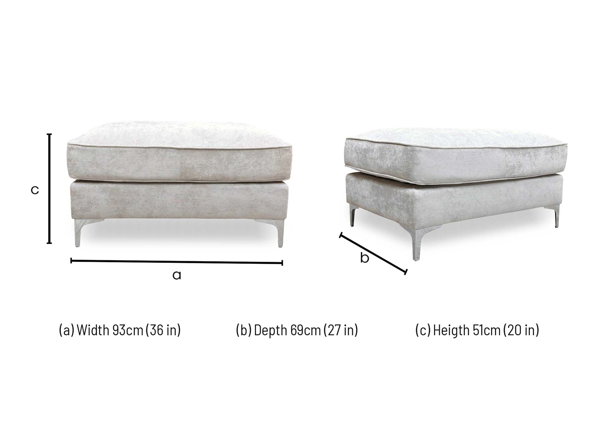 Dimensions diagram for the Legend Kingston footstool.