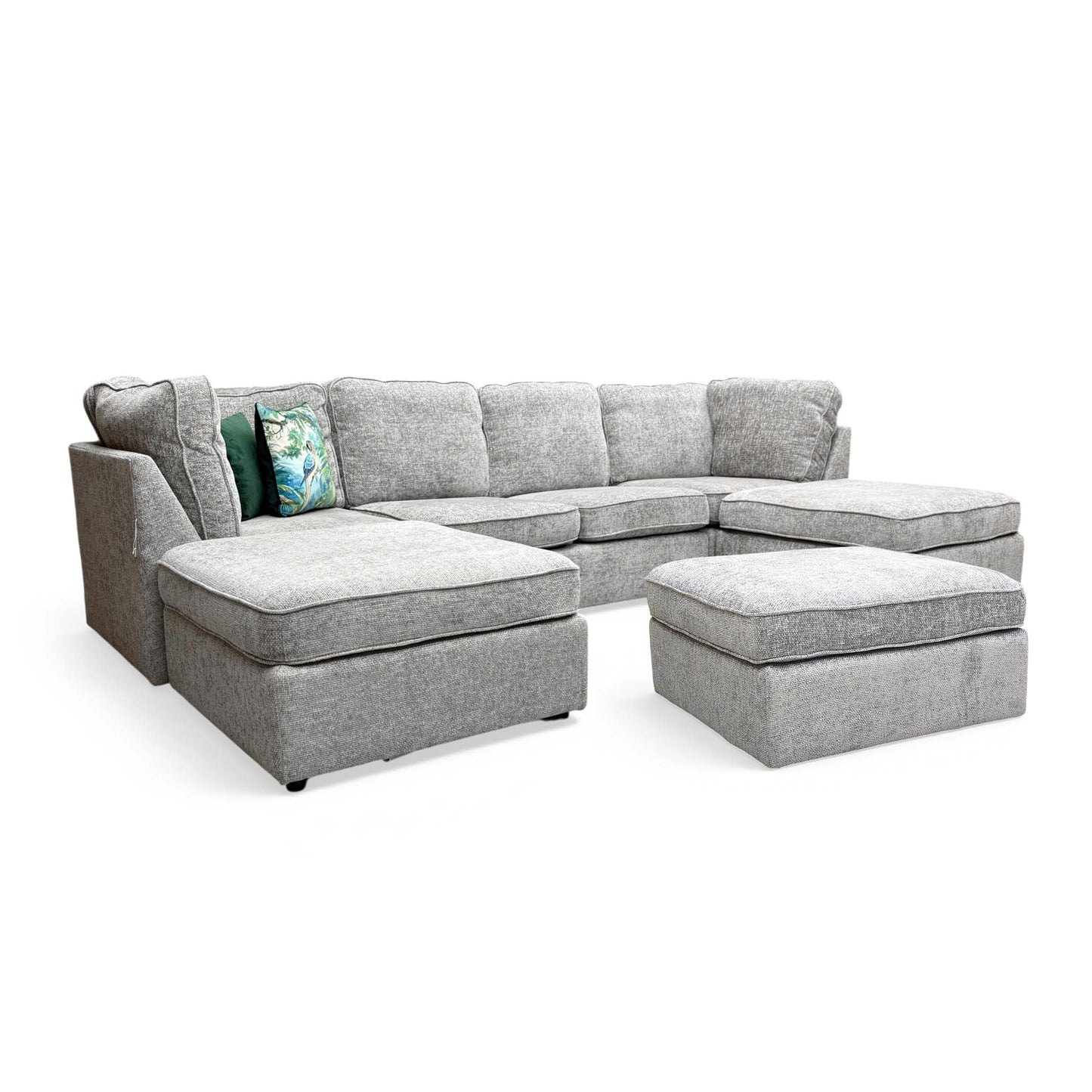'Emilia' Stone Woven Fabric Large U-Shaped Corner Sofa with Footstool