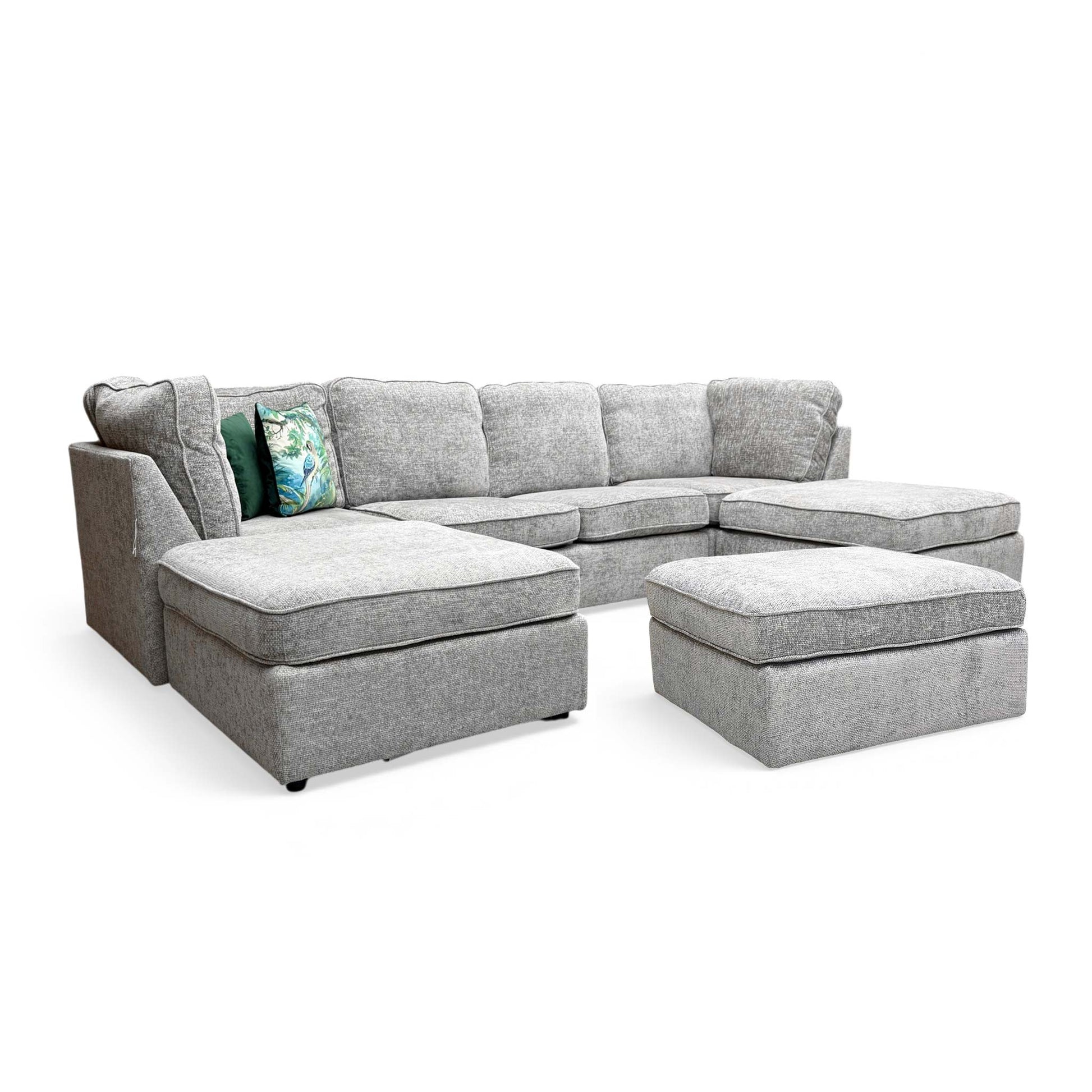 'Emilia' Stone Woven Fabric Large U-Shaped Corner Sofa with Footstool