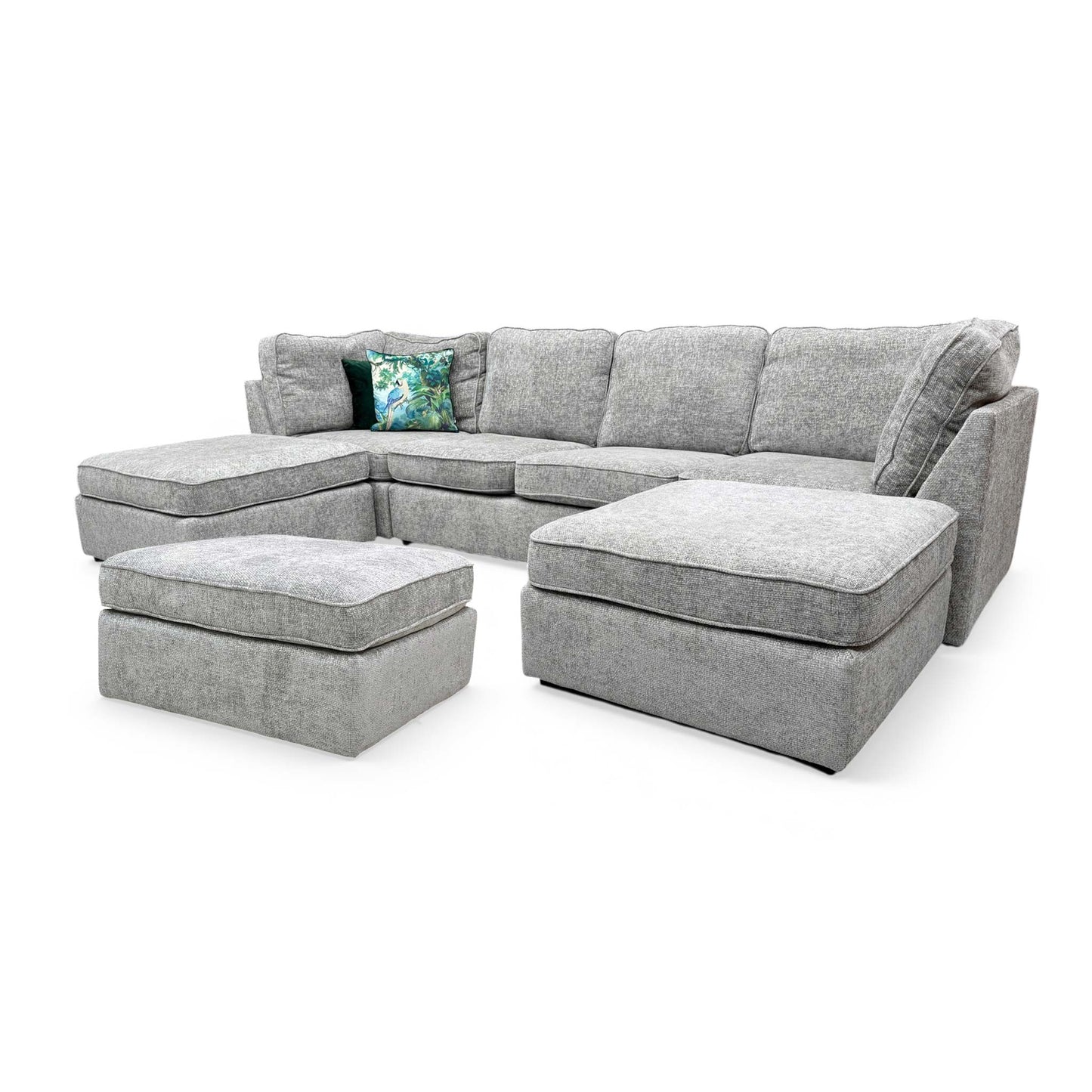'Emilia' Stone Woven Fabric Large U-Shaped Corner Sofa with Footstool - product photo 4