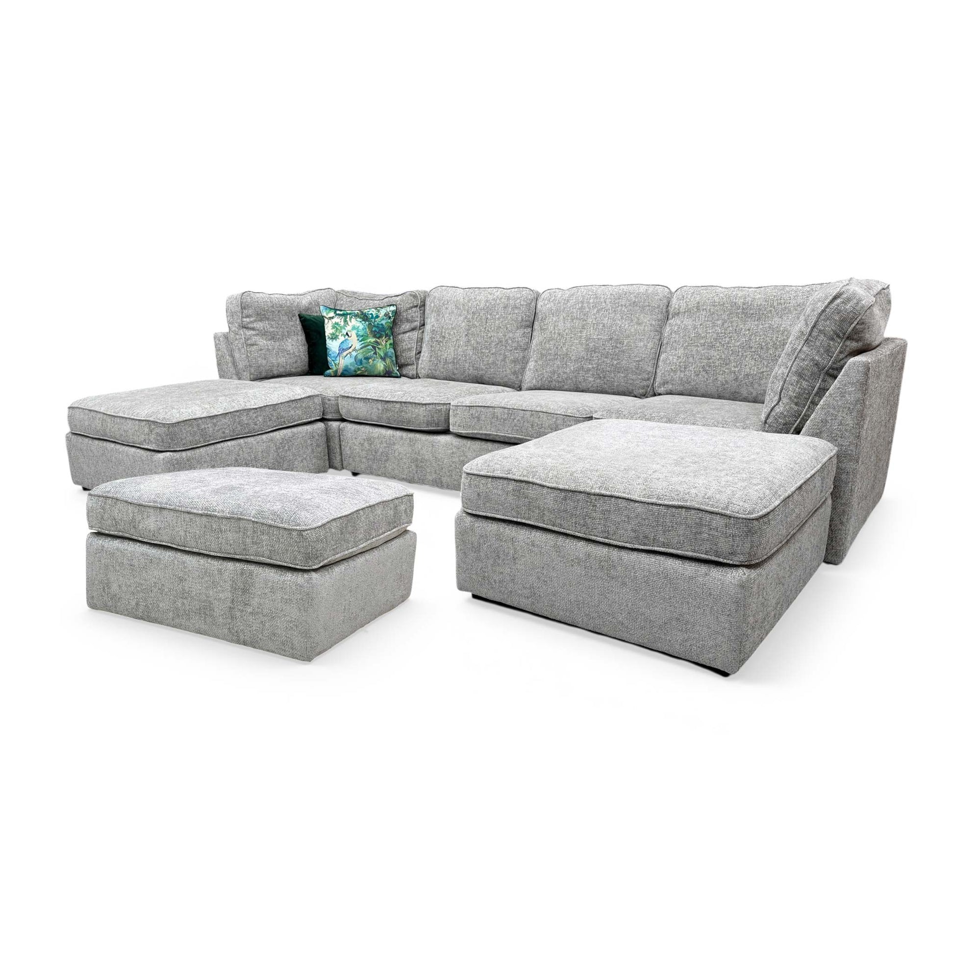 'Emilia' Stone Woven Fabric Large U-Shaped Corner Sofa with Footstool - product photo 4