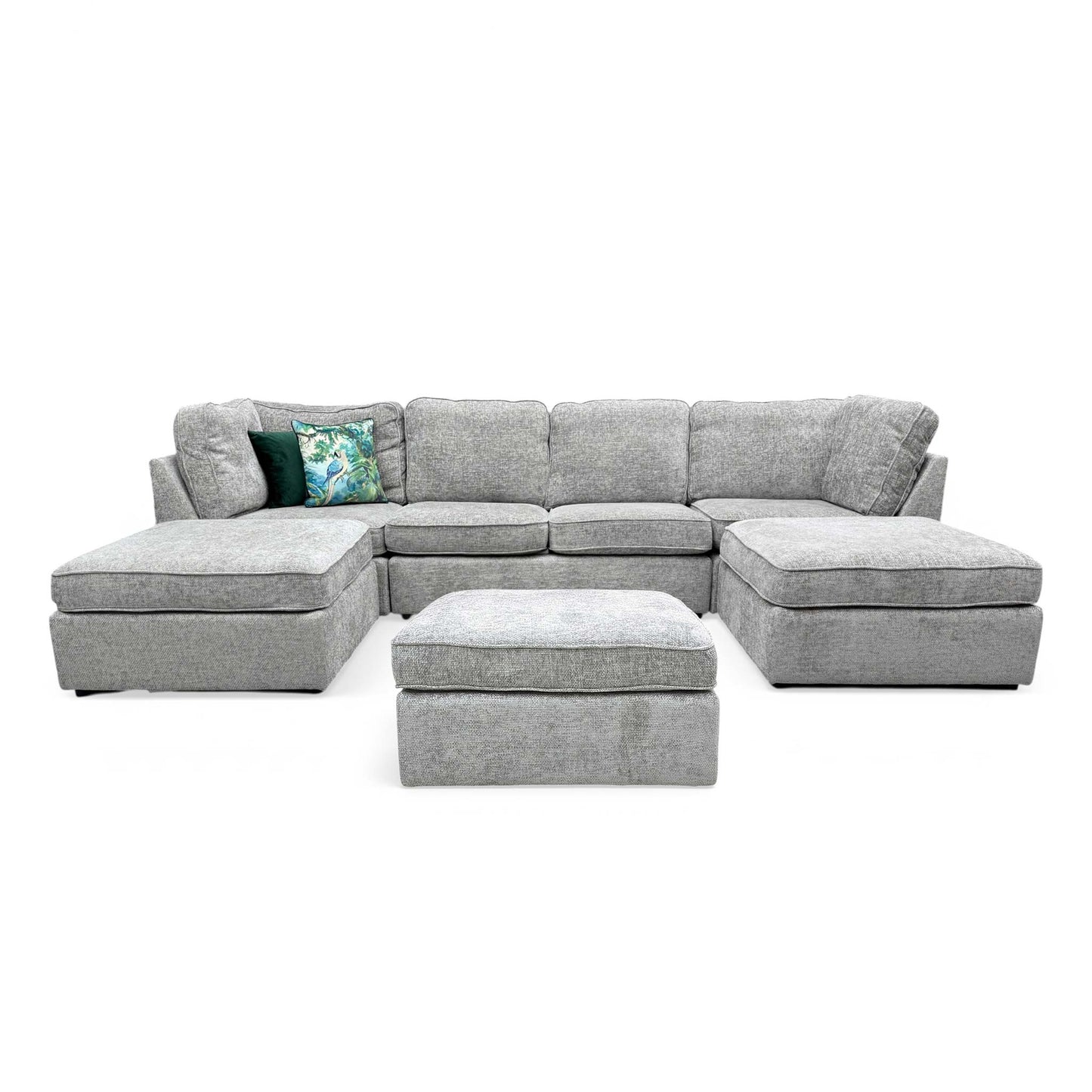 'Emilia' Stone Woven Fabric Large U-Shaped Corner Sofa with Footstool - product photo 3