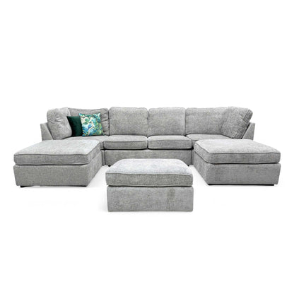 'Emilia' Stone Woven Fabric Large U-Shaped Corner Sofa with Footstool - product photo 3