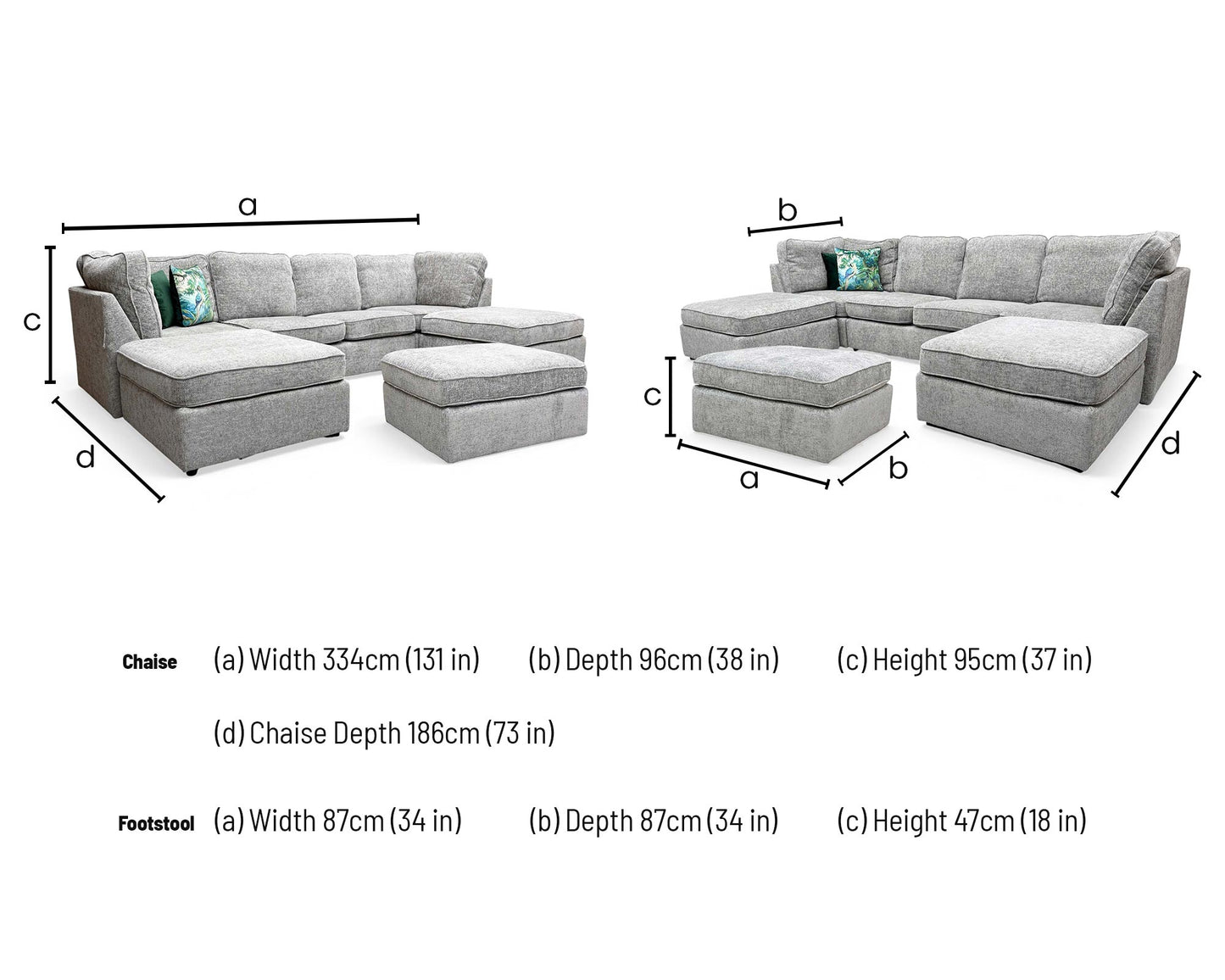 'Emilia' Stone Woven Fabric Large U-Shaped Corner Sofa with Footstool - product photo 5