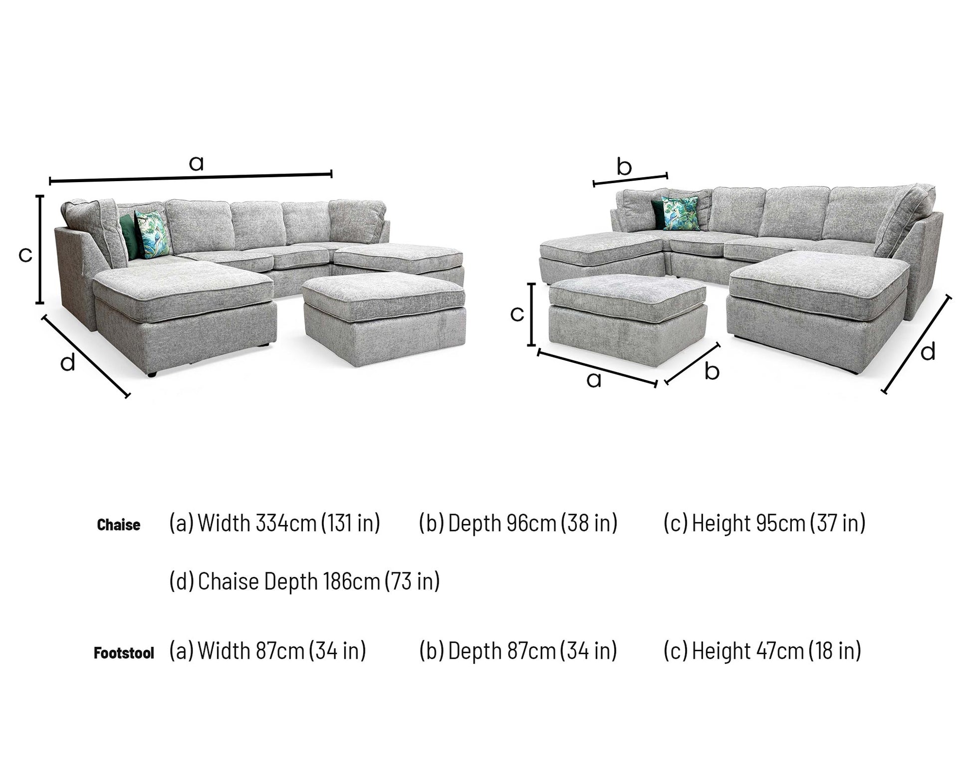 'Emilia' Stone Woven Fabric Large U-Shaped Corner Sofa with Footstool - product photo 5