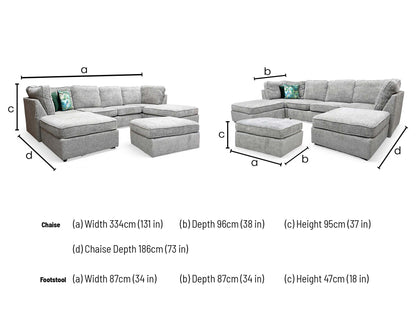 'Emilia' Stone Woven Fabric Large U-Shaped Corner Sofa with Footstool - product photo 5