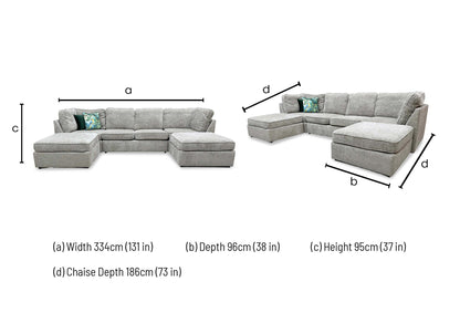 Dimensions diagram for the Emilia U-shaped sofa.