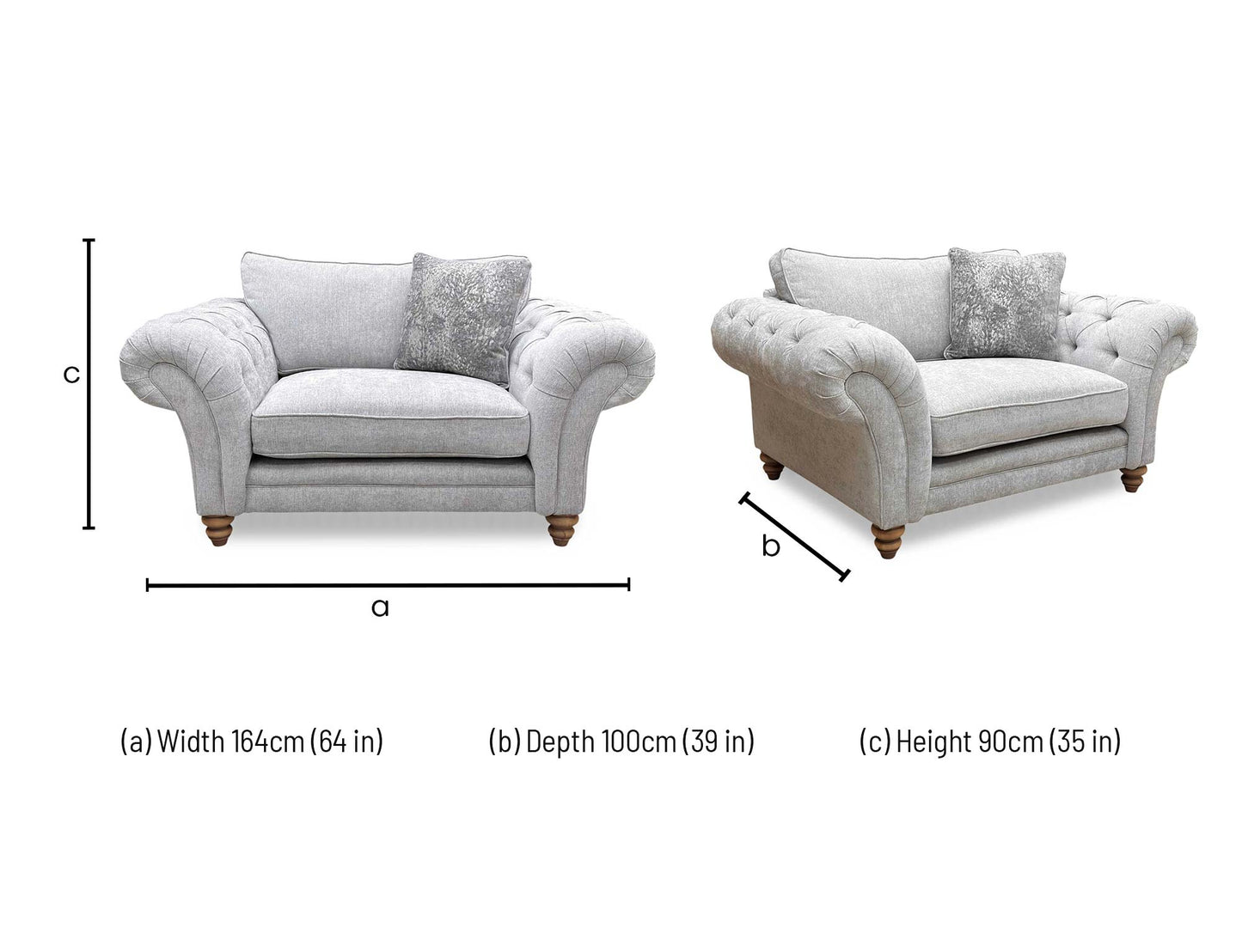Dimensions diagram for the Blenheim Snuggler Chair.
