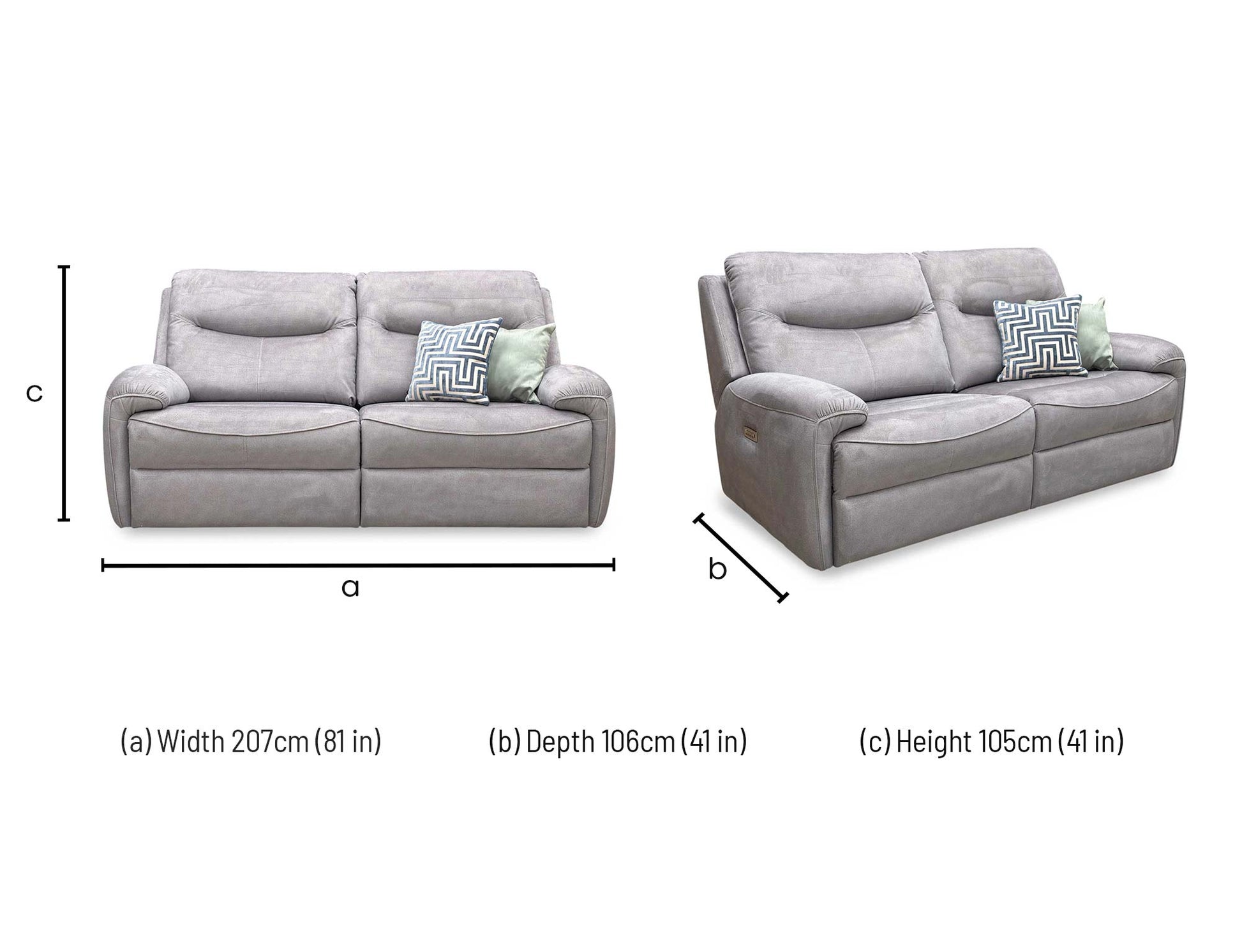 Dimensions diagram for the G Plan Amesbury sofa.