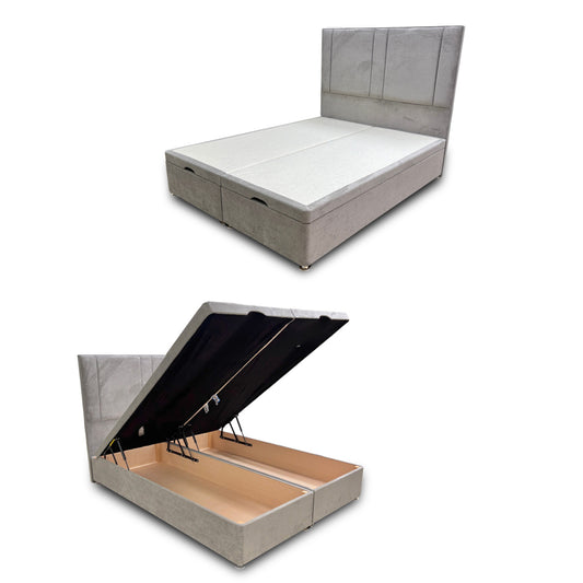 ‘Pegasus’ Milan Nickel Floor Standing Headboard + Double Ottoman End Lift Base - King