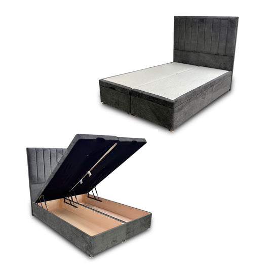 ‘Pluto’ Milan Thunder Floor Standing Headboard + Double Ottoman End Lift Base - Double