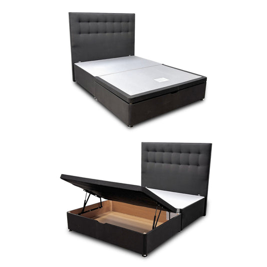 'Silentnight' Charcoal Ebony Goya Fabric Divan Bed with Ottoman Storage + Floorstanding Headboard