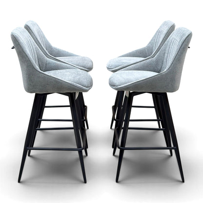 'Crete' Light Grey Fabric Set of 4 Swivel Bar Stools