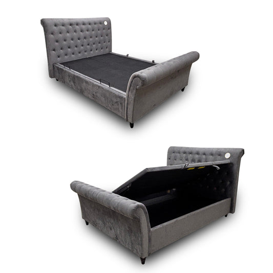 ‘Darwell’ Charcoal Grey Velvet Side Lift Ottoman King Size Bed - King