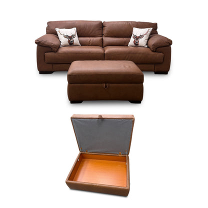 'Santino' Truffle Apollo Ranch 60500 Leather 4 Seater Sofa with Storage Footstool