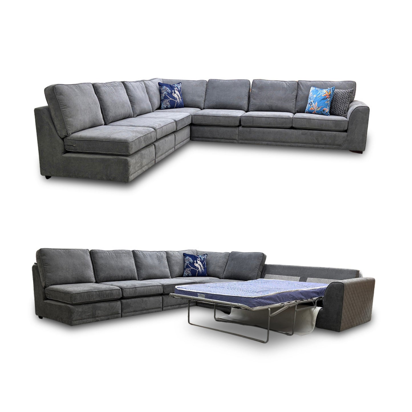 ‘Orka' Plaza Linen Fabric Graphite 6 Piece Deluxe Sofa Bed Open End Modular Corner Sofa