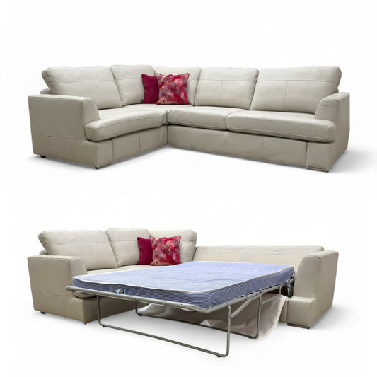 'Freya' Pewter Beau Leather Right Hand Facing 2 Seater Deluxe Corner Sofa Bed