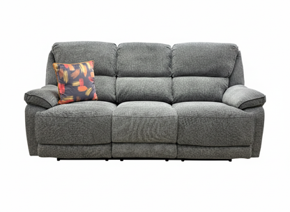 Costa Manual Recliner Charcoal Grey Weave Fabric 3 Seater Sofa With Cupholders and Storage