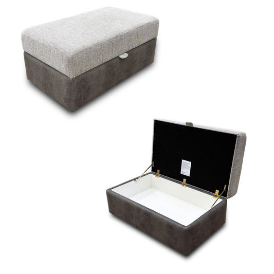 'Freya' Grey Fabric Two Tone Large Storage Footstool
