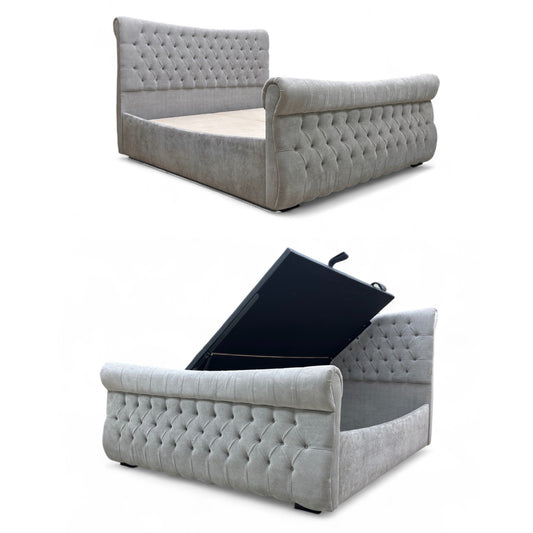 Sleep Story ‘Lance’ Dapple Oyster Velvet Left Hand Side Opening Ottoman Bed Frame - Super King