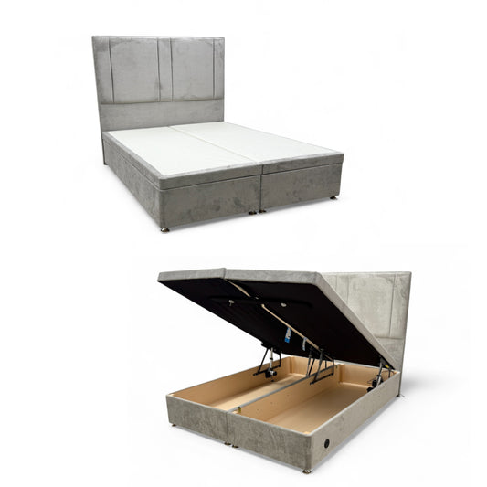 'Pegasus' Milan Nickel Velvet Floor Standing Headboard + Double End Lift Base Electric Adjustable Bed - King