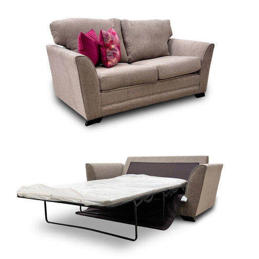'Poppy' Oatmeal Tight Weave Fabric Large 2 Seater Sofa Bed