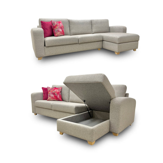'Layla' Mink Layla Plain Woven Fabric Right Hand Facing Full Storage Chaise End 3 Seater Sofa