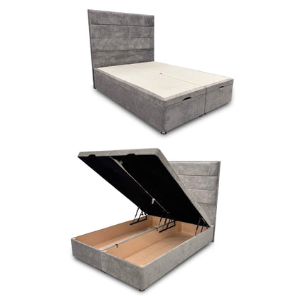 'Pisces' Lace Dolphin Velvet Floor Standing Headboard + Double Ottoman End Lift Base - Double