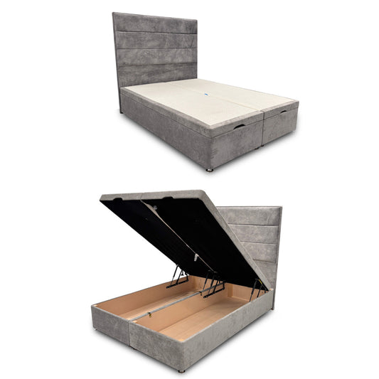 'Pisces' Lace Dolphin Velvet Floor Standing Headboard + Double Ottoman End Lift Base - Double