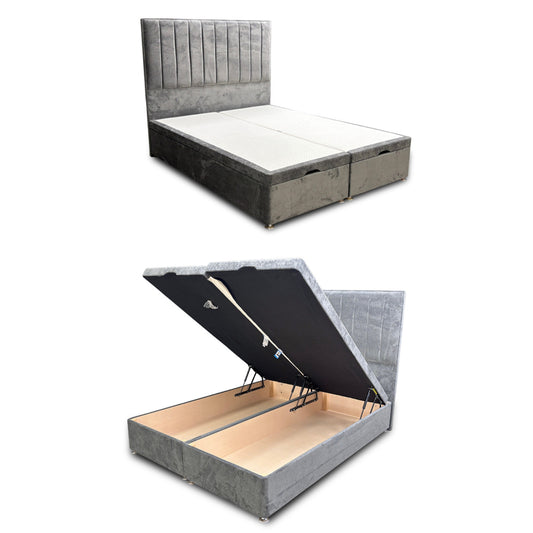 'Pluto' Milan Thunder Floor Standing Headboard + Double Ottoman End Lift Base - King