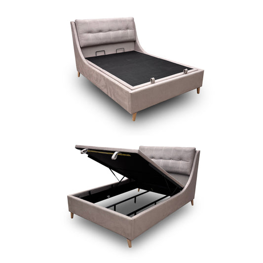 ‘Javier’ Smooth Stone Ottoman Bed Frame - Double