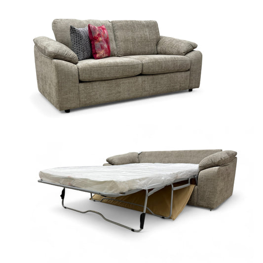 'Hampton' Chunki Concrete Woven Fabric 3 Seater Sofa Bed with Zip Arms