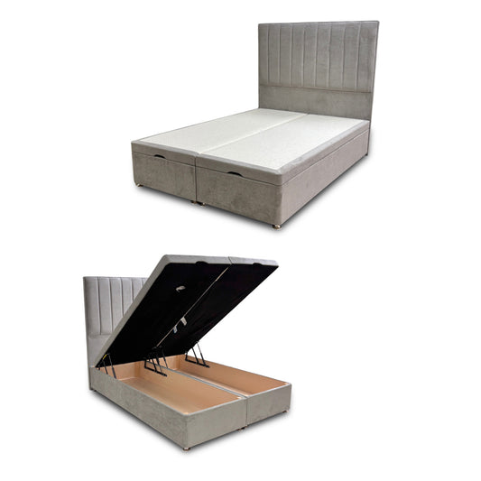 ‘Pluto’ Milan Nickel Floor Standing Headboard + Double Ottoman End Lift Base - Double