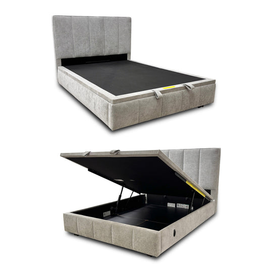 'Telosa' Grey Fabric End Lift Electric Ottoman Bed Frame with Headboard