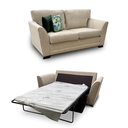 'Poppy' Beige Tight Weave Fabric Large 2 Seater Sofa Bed