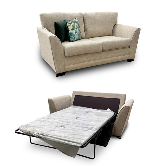 'Poppy' Beige Tight Weave Fabric Large 2 Seater Sofa Bed