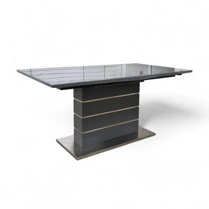 ‘Tokyo’ High-gloss Grey Tempered Glass 160cm Large Extending Dining Table